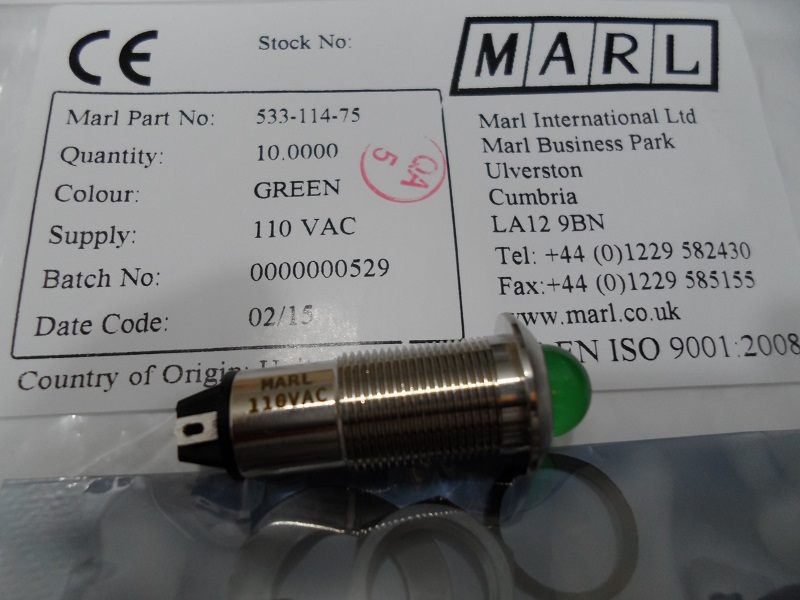 533-114-75  LED indicator para panel 12.7mm 533 green 110Vac